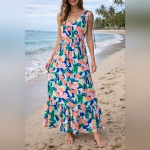 Japna Colorful Abstract Print Maxi Dress Size S  Sleeveless Flowy Summer Dress